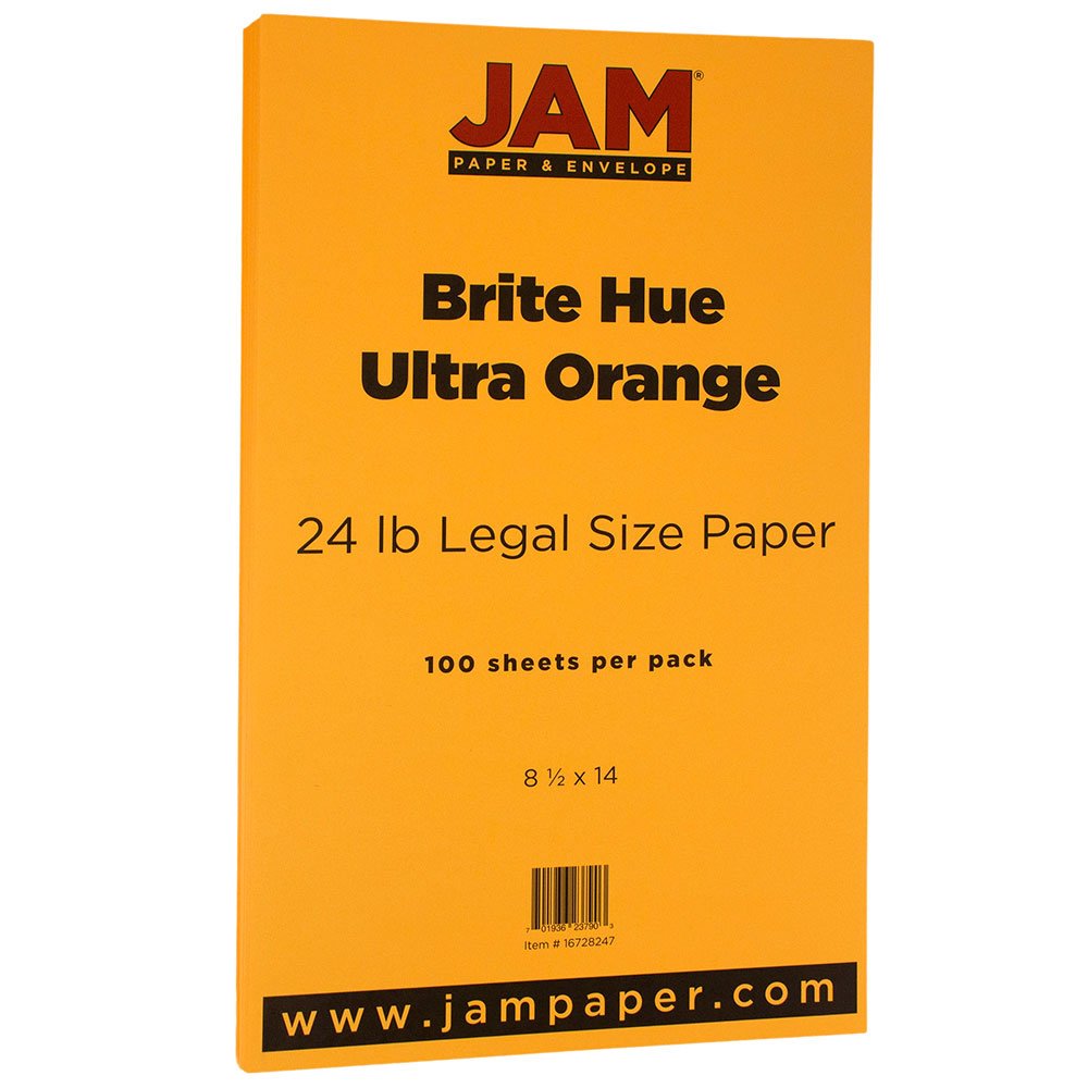 JAM PAPER Legal Colored 24lb Paper - 8.5 x 14 - Recycled - 100 Sheets/Pack