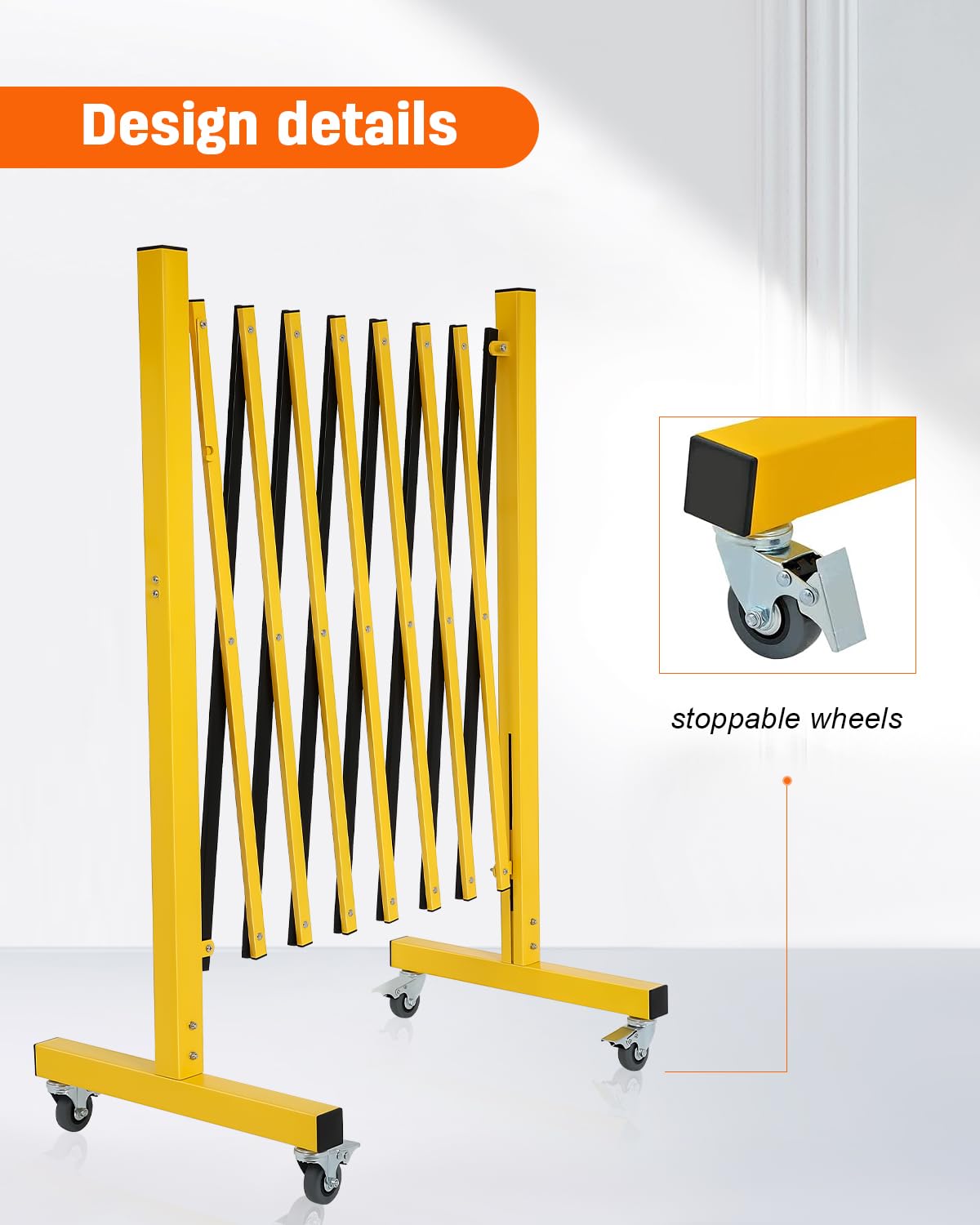 [1 PC] Industrial Expandable Metal Barricade with Wheels, Folding Security Gate