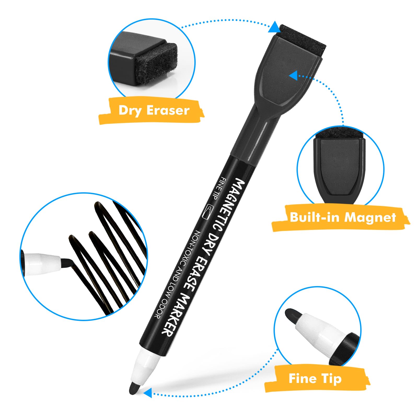 [12 / 24 / 36 PCS] Magnetic Dry Erase Markers Fine Tip with Eraser Cap