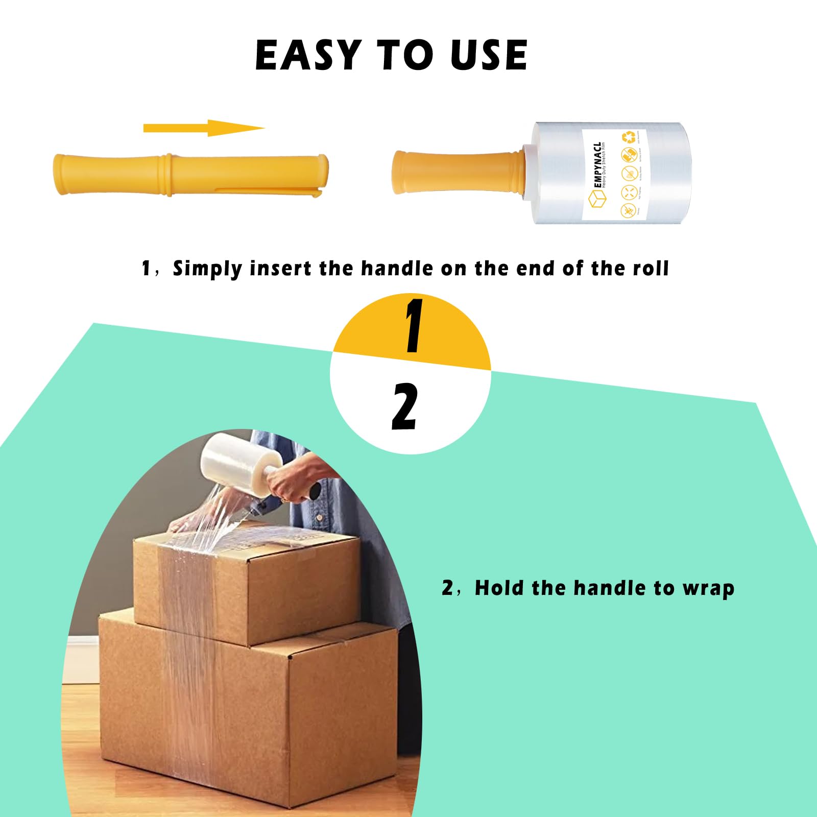 Stretch Film, 2 or 4 PCS 600% Stretch Heavy Duty Narrow Shrink Wrap with 2 Handles