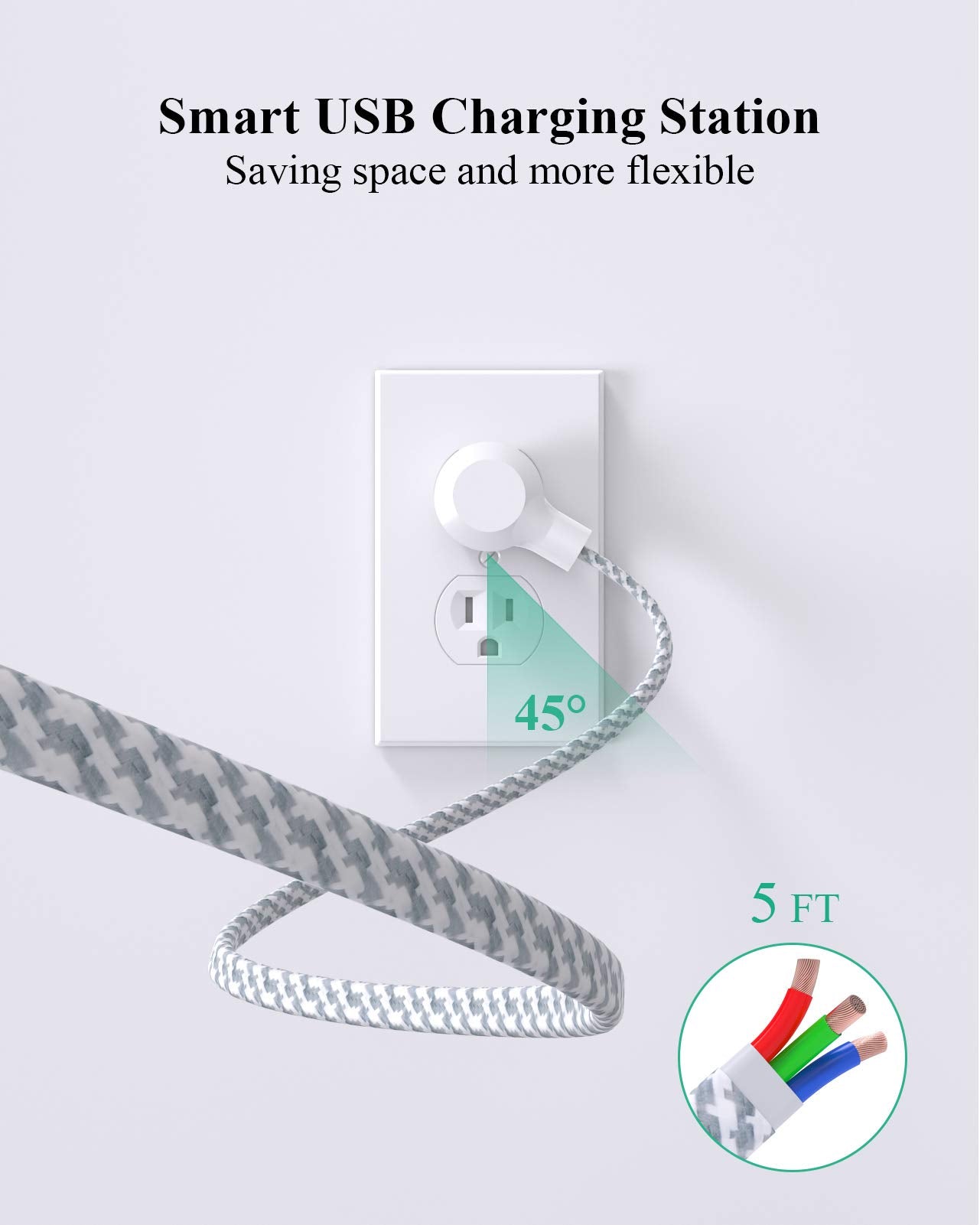 2 Pack Power Strip Surge Protector - 6 Outlets 2 USB Ports 5Ft/12Ft/15Ft Long Extension Cords