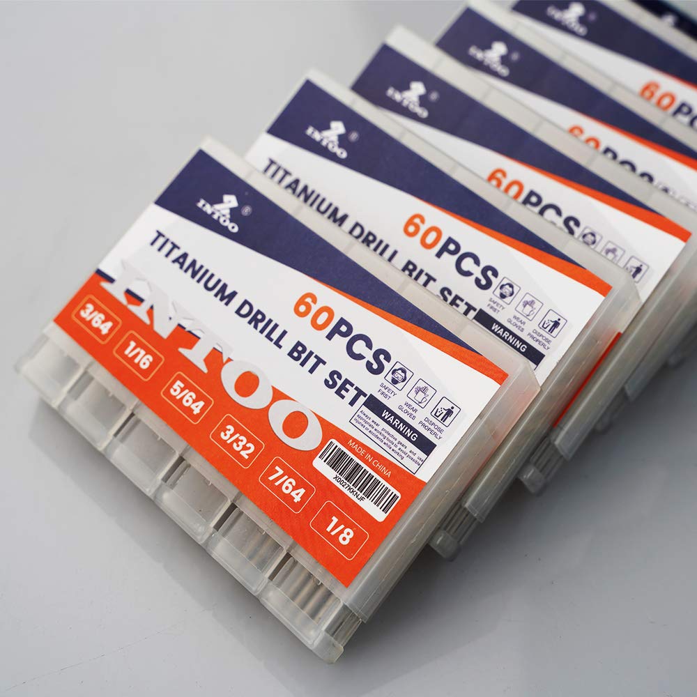 Mini Drill Bit Set 60 Pcs+12 Pcs Free High Speed Steel HSS Titanium Micro Drill Bits 3/64"-1/8"