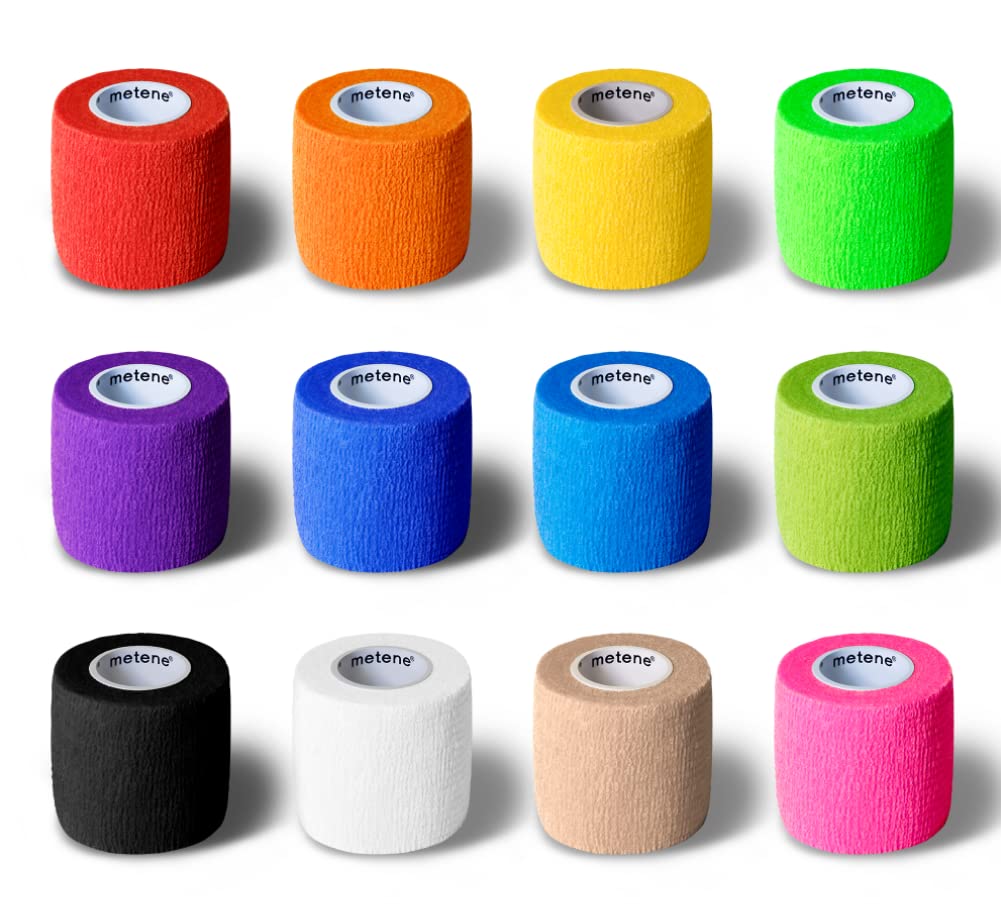 [12 Pack] Metene Self Adhesive Bandage Wrap, Athletic Tape 2 Inches X 5 Yards