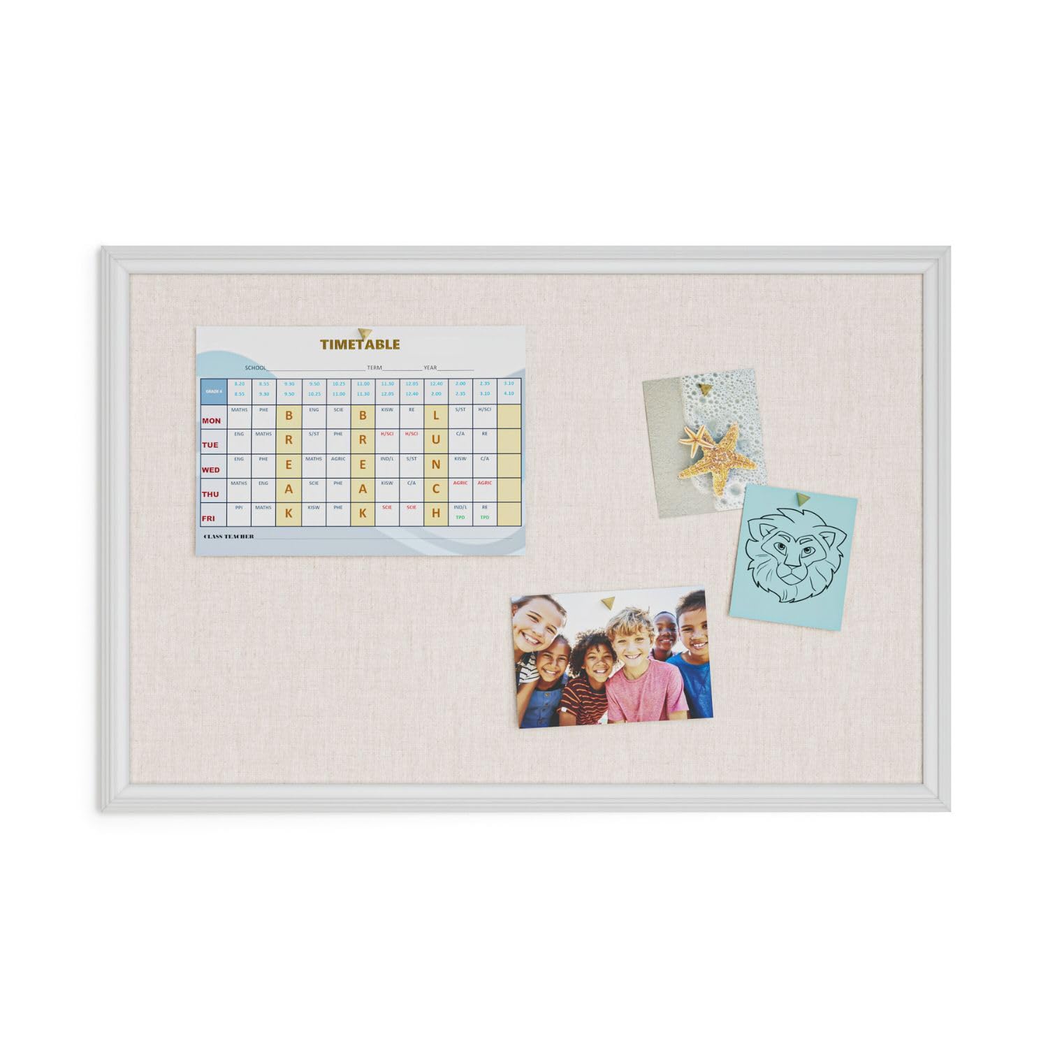 [1 PC] Linen Bulletin Board with White Wood Frame, 23" x 17"