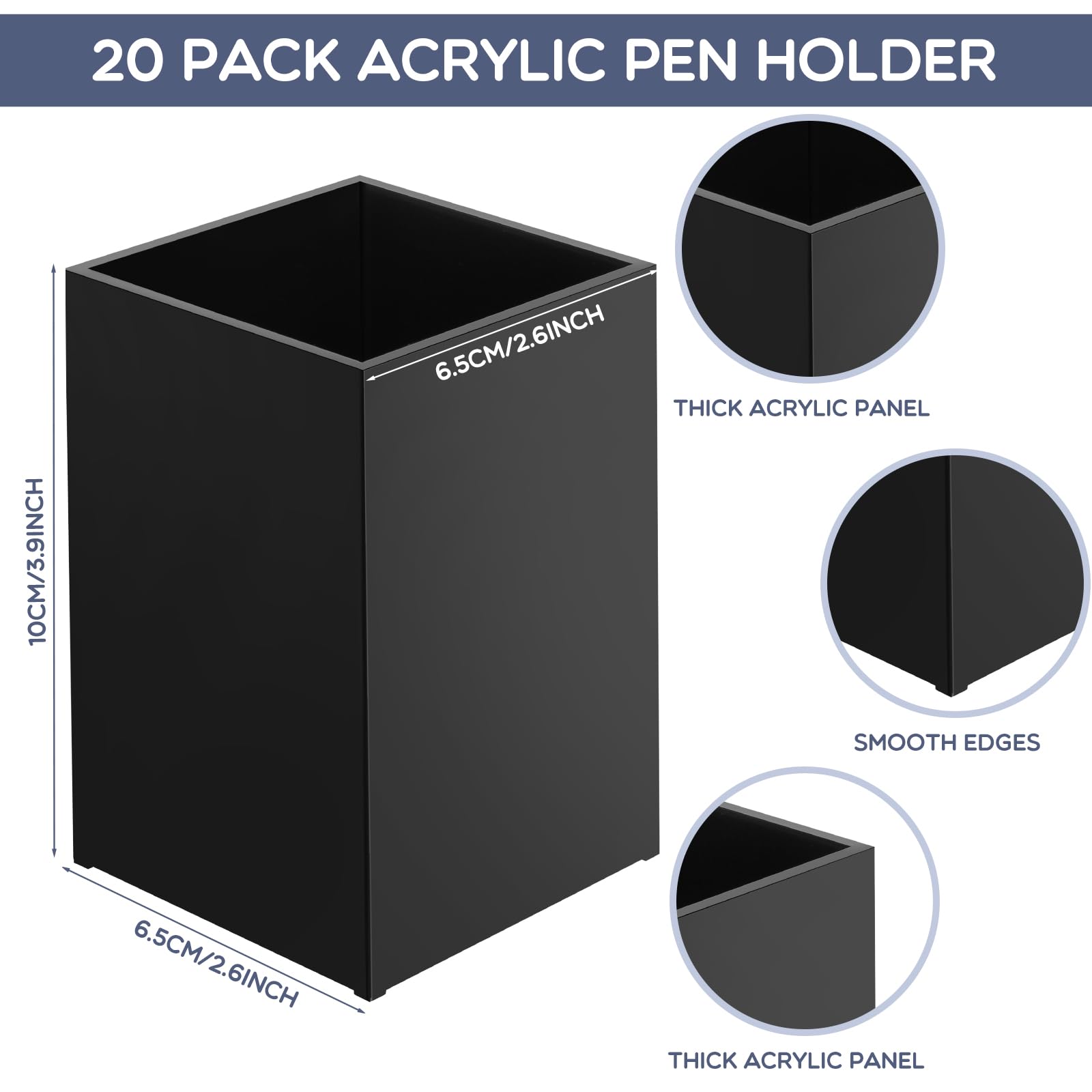 20 Pieces Acrylic Pencil Holdet (Black/White/Clear)