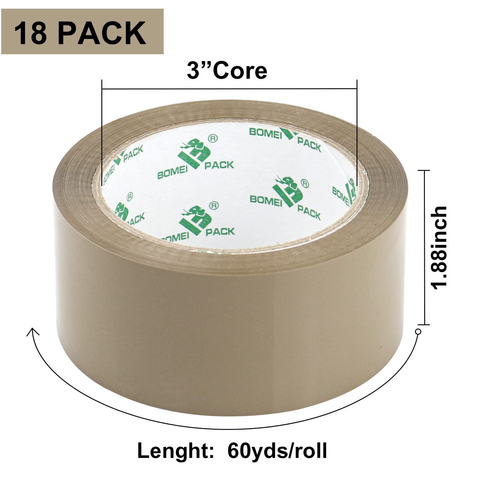 Brown Packing Tape with Dispenser, 2.4 Mil 1.88 Inch x 60 Yards, 6 Refills Rolls