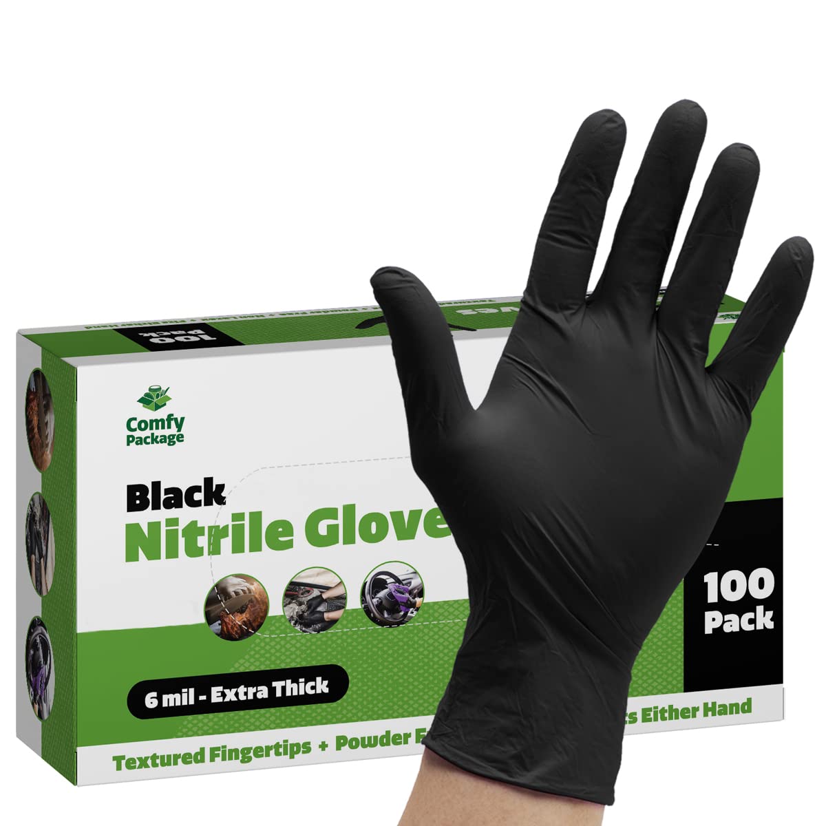 [100 / 200 PCS] Black Nitrile Disposable Gloves, 6 Mil Heavy Duty