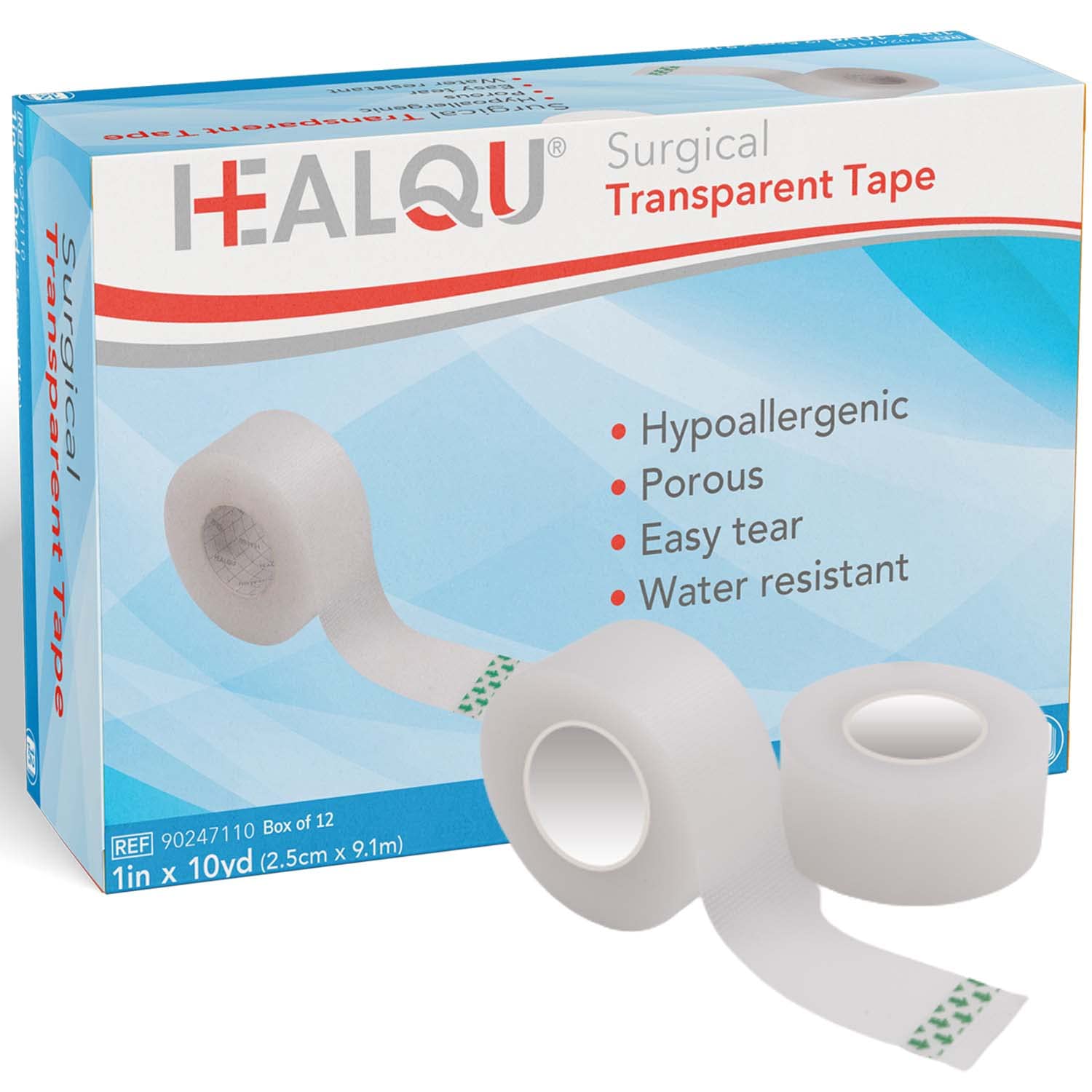 Transparent Medical Tape - Box of 12 Rolls, 1" x 10yd Surgical Tape