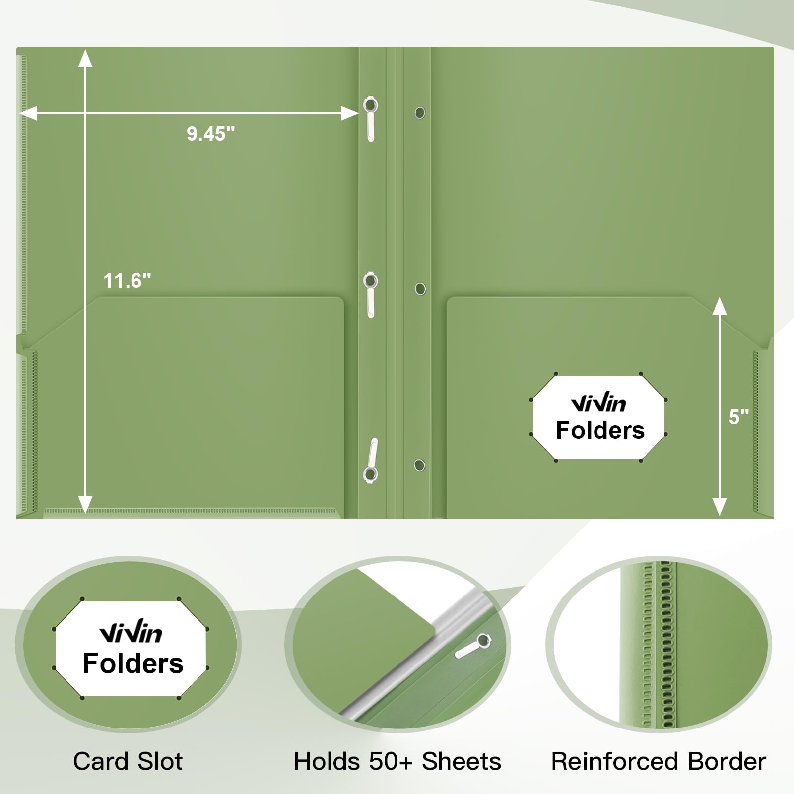 [6 & 60 Pack] ViVin Heavy Duty Folders with Clear Front Pocket, Plastic Folder with fastener