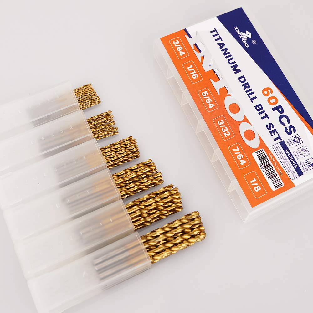 Mini Drill Bit Set 60 Pcs+12 Pcs Free High Speed Steel HSS Titanium Micro Drill Bits 3/64"-1/8"