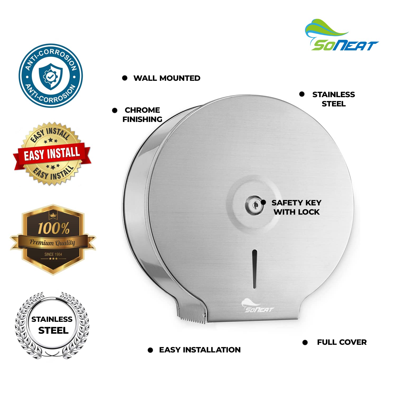 Jumbo Roll Toilet Paper Dispenser - Heavy Duty 304-Grade Stainless Steel