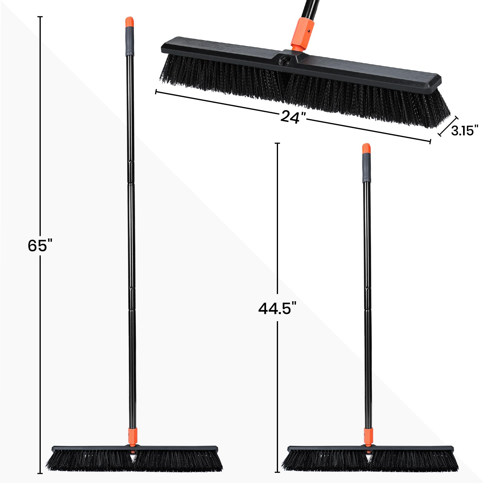 24 Inches Push Broom Outdoor Heavy Duty Floor Scrub Brush with Long Handle
