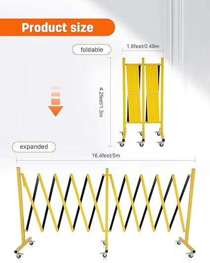 [1 PC] Industrial Expandable Metal Barricade with Wheels, Folding Security Gate