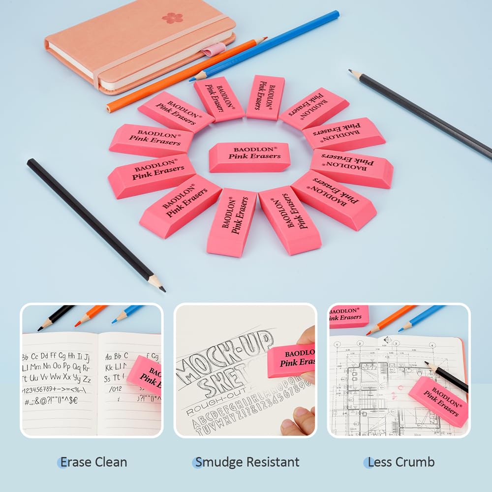 120 Pack - Pink Rubber Pencil Erasers Bulk