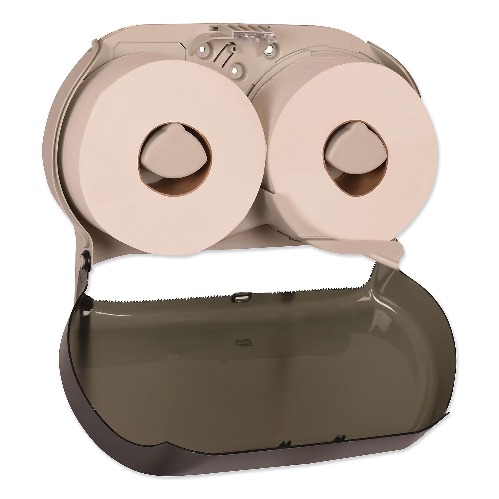 Tork Twin Jumbo Toilet Paper Roll Dispenser Smoke T22, Refill Indicator Window, 56TR