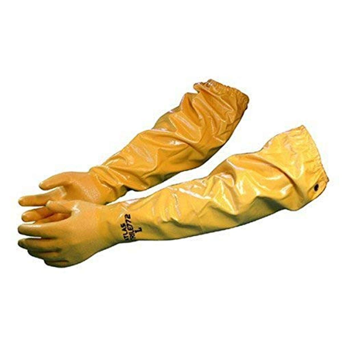 [1 Pair] Large Nitrile Chemical Resistant Gloves, Yellow