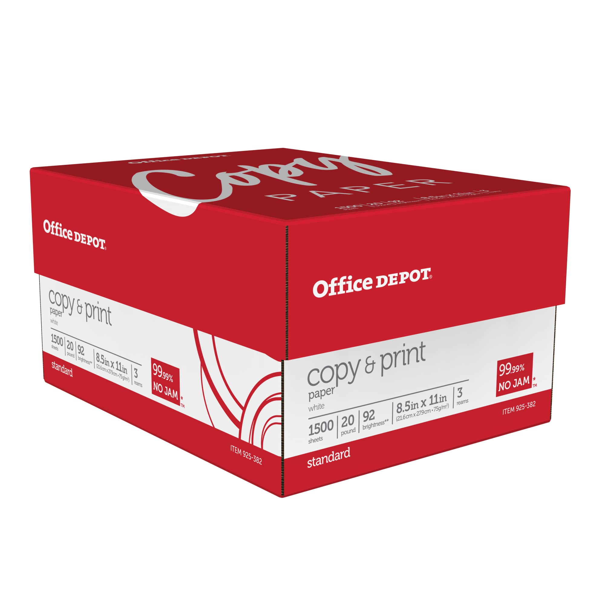 [3 Reams] Office Depot Copy Print Paper, 8 1/2in. x 11in., 20 Lb, Bright White, 500 Sheets/Ream