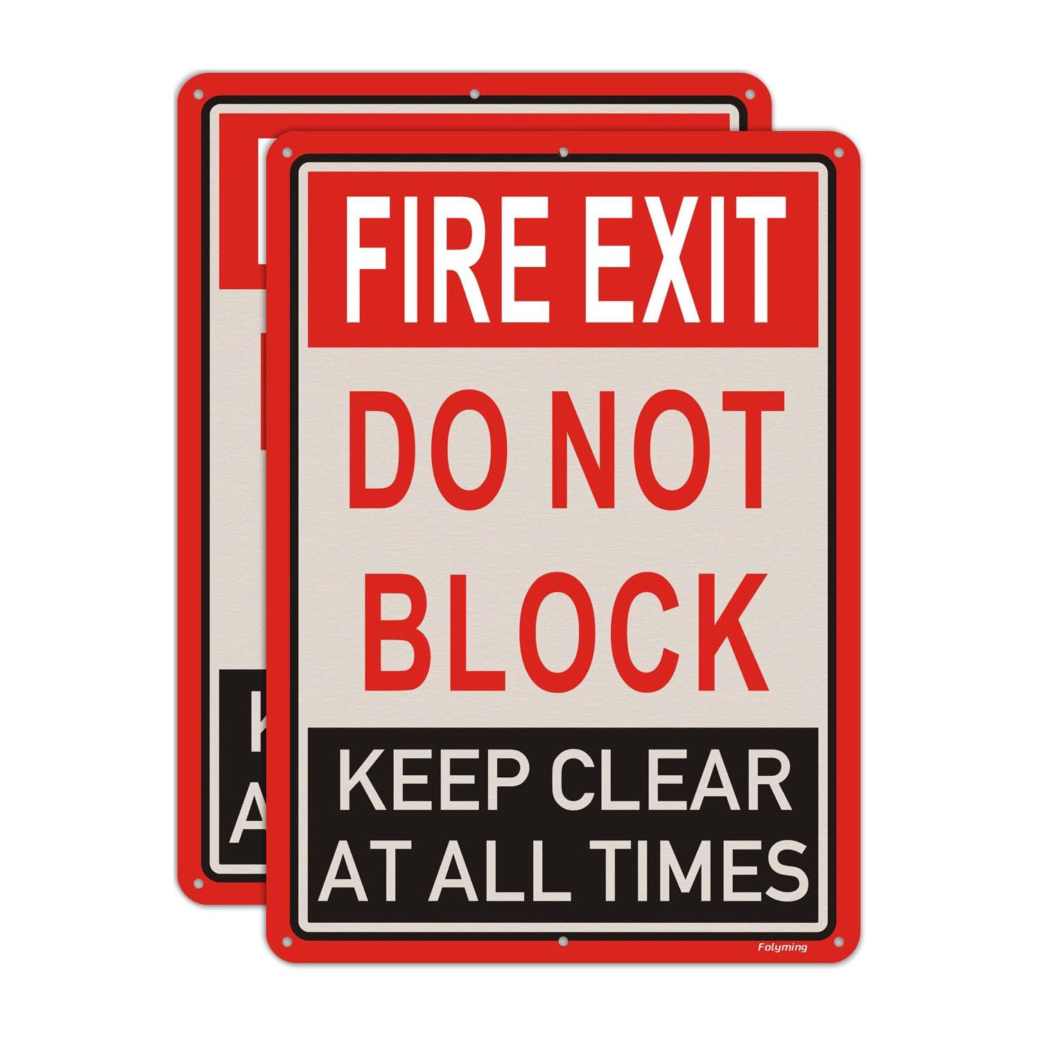 Fire Exit Do Not Block Door Keep Clear at All Times Signs 14"x10" - 2 Pack