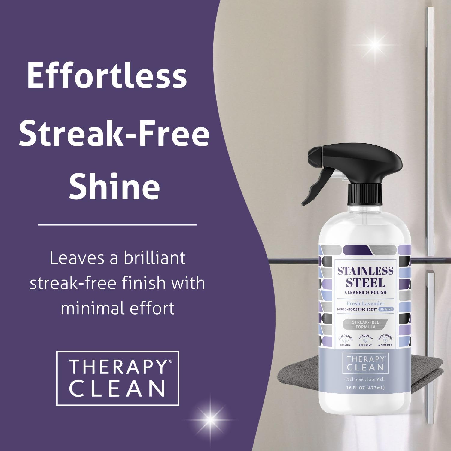 Therapy Stainless Steel Cleaner, Lavender Essential Oil Scent