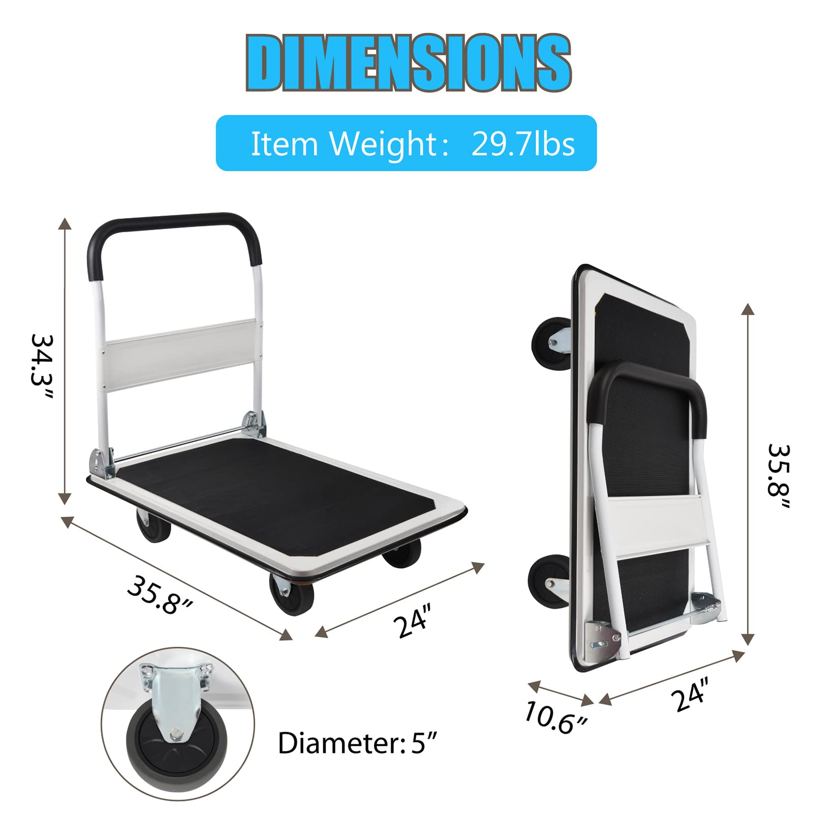 LEADALLWAY Foldable Push Cart Platform Cart
