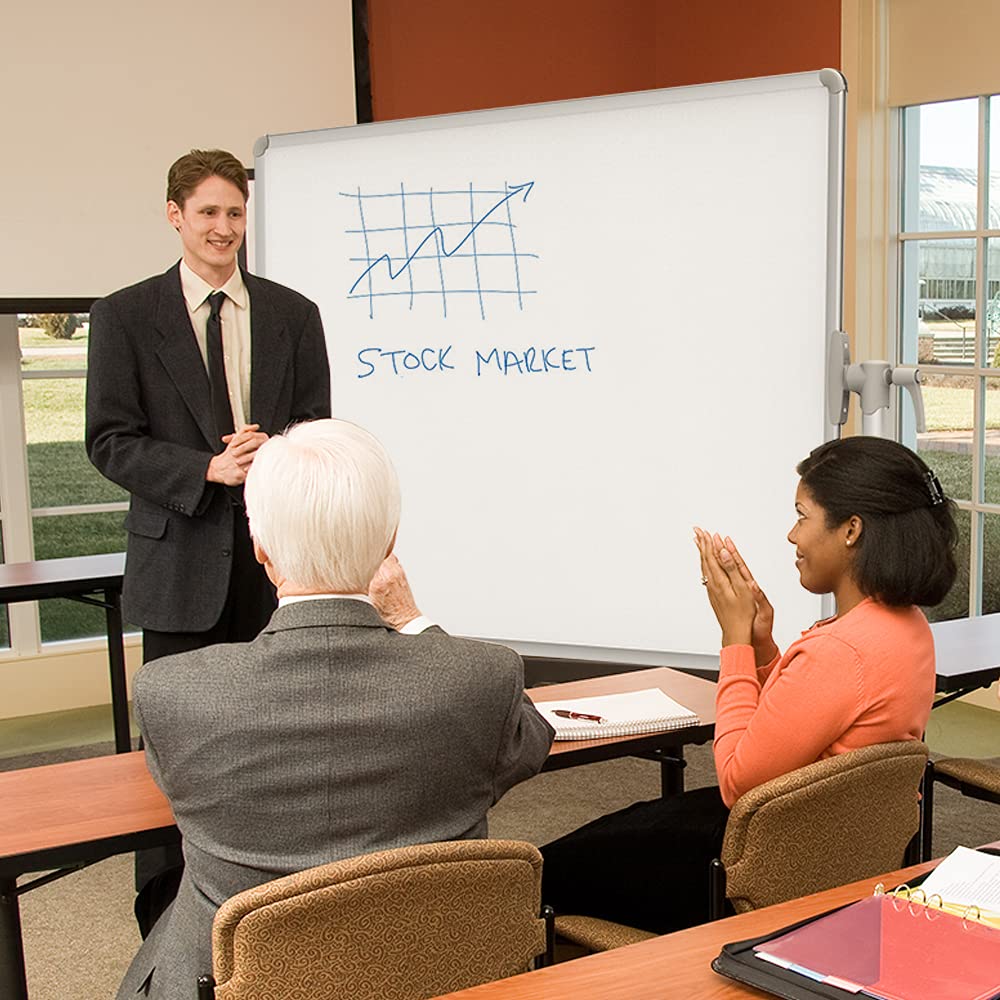 [1 Set] Double-Sided Magnetic Mobile Whiteboard with Steel Stand, 12 Count Markers