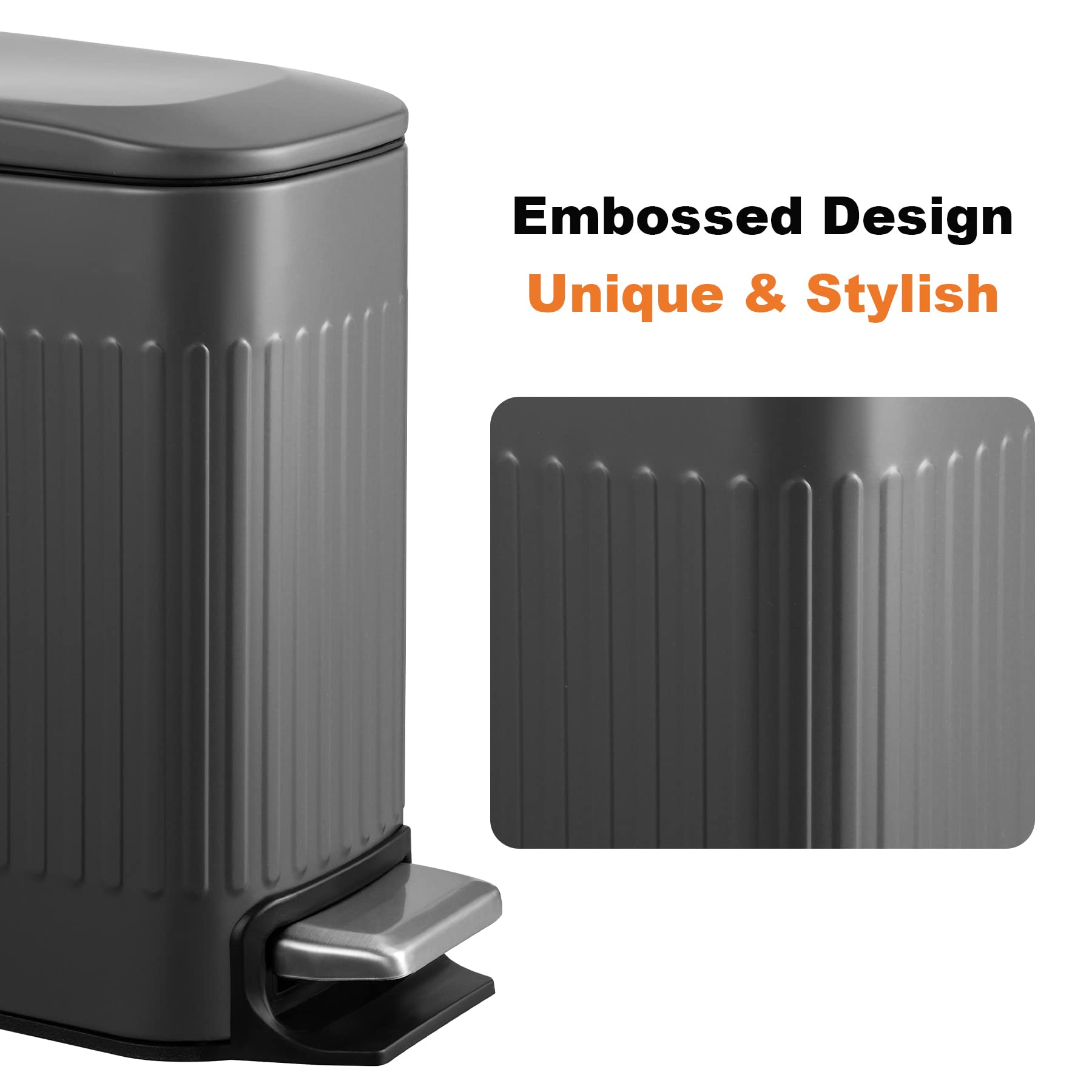 Slim Bathroom Trash Can with Lid Soft Close, 6 Liter/1.6 Gallon