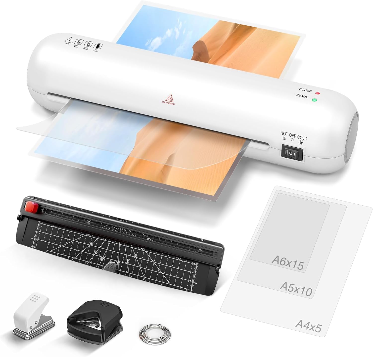 A4 Laminator Machine, 9 Inch with 6 in-1, Hot & Cold Laminator Kit with Laminating Sheets 30pcs