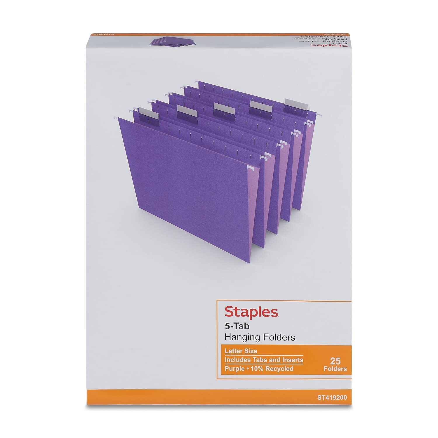 [25 Pack] Staples 419200 Hanging File Folders 5 Tab Letter Size Purple 25/Box (419200)