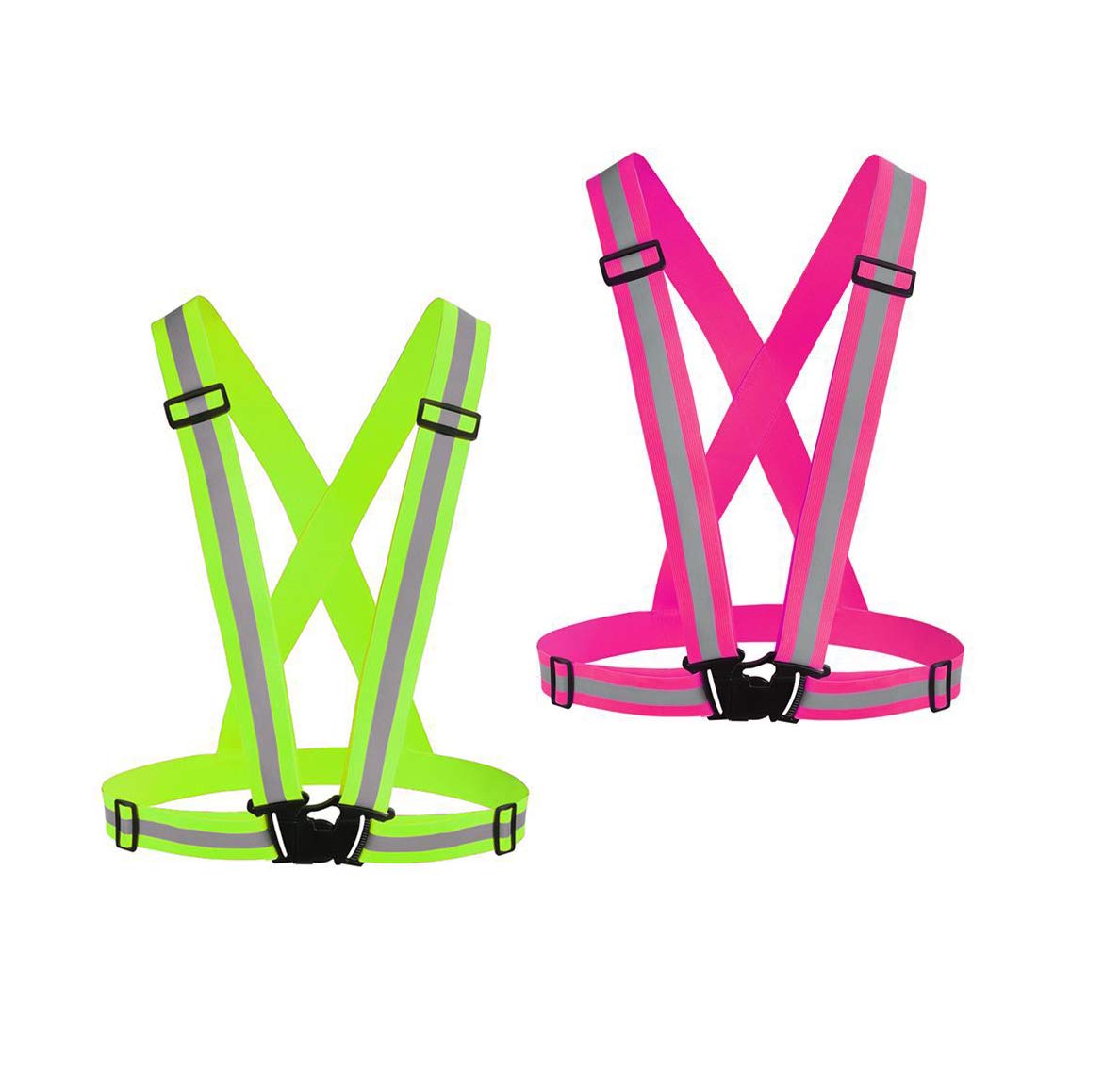 [2 Packs] Hi-Vis Adjustable Safety Sash Belts with Reflective Straps