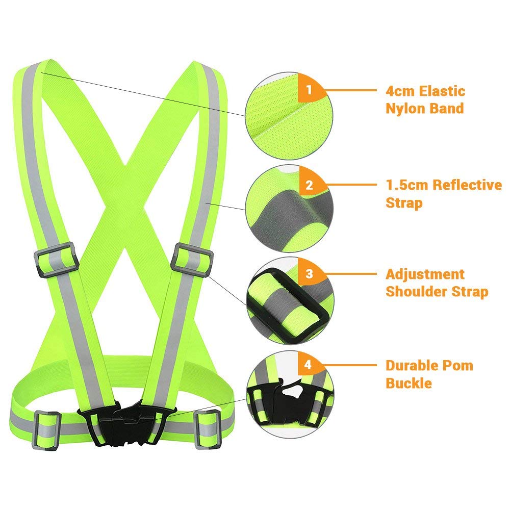 [2 Packs] Hi-Vis Adjustable Safety Sash Belts with Reflective Straps