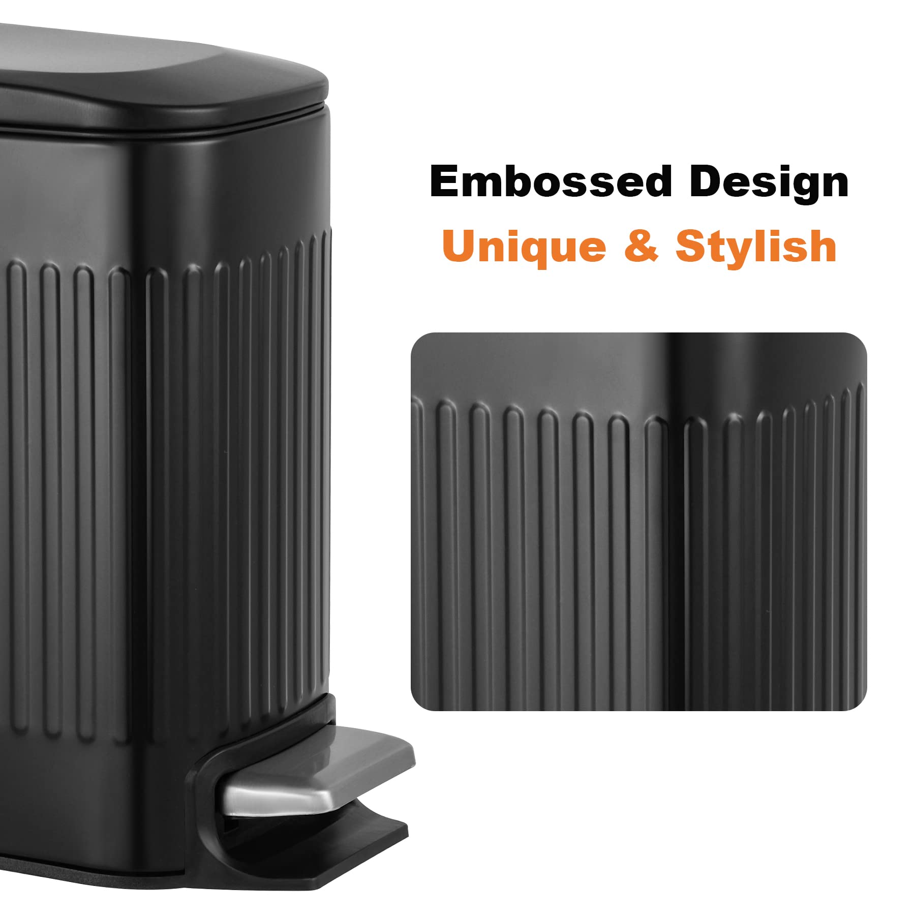 Slim Bathroom Trash Can with Lid Soft Close, 6 Liter/1.6 Gallon