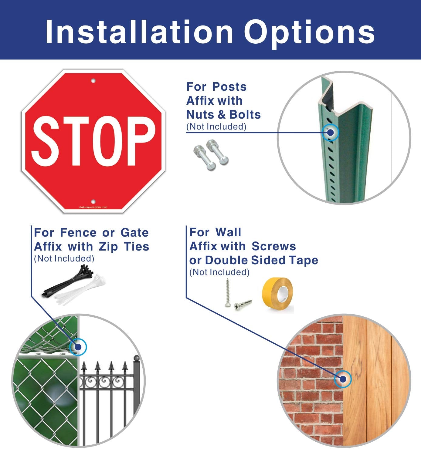 [2 Packs] Reflective Stop Signs, 12 x 12 Inches, Wall-Mount