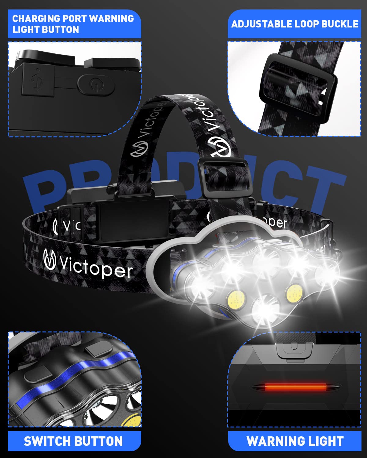 [1 / 2 / 4 Packs] Rechargeable Headlamp, 8 LED 18000 High Lumen Bright Head Lamp with Red Light