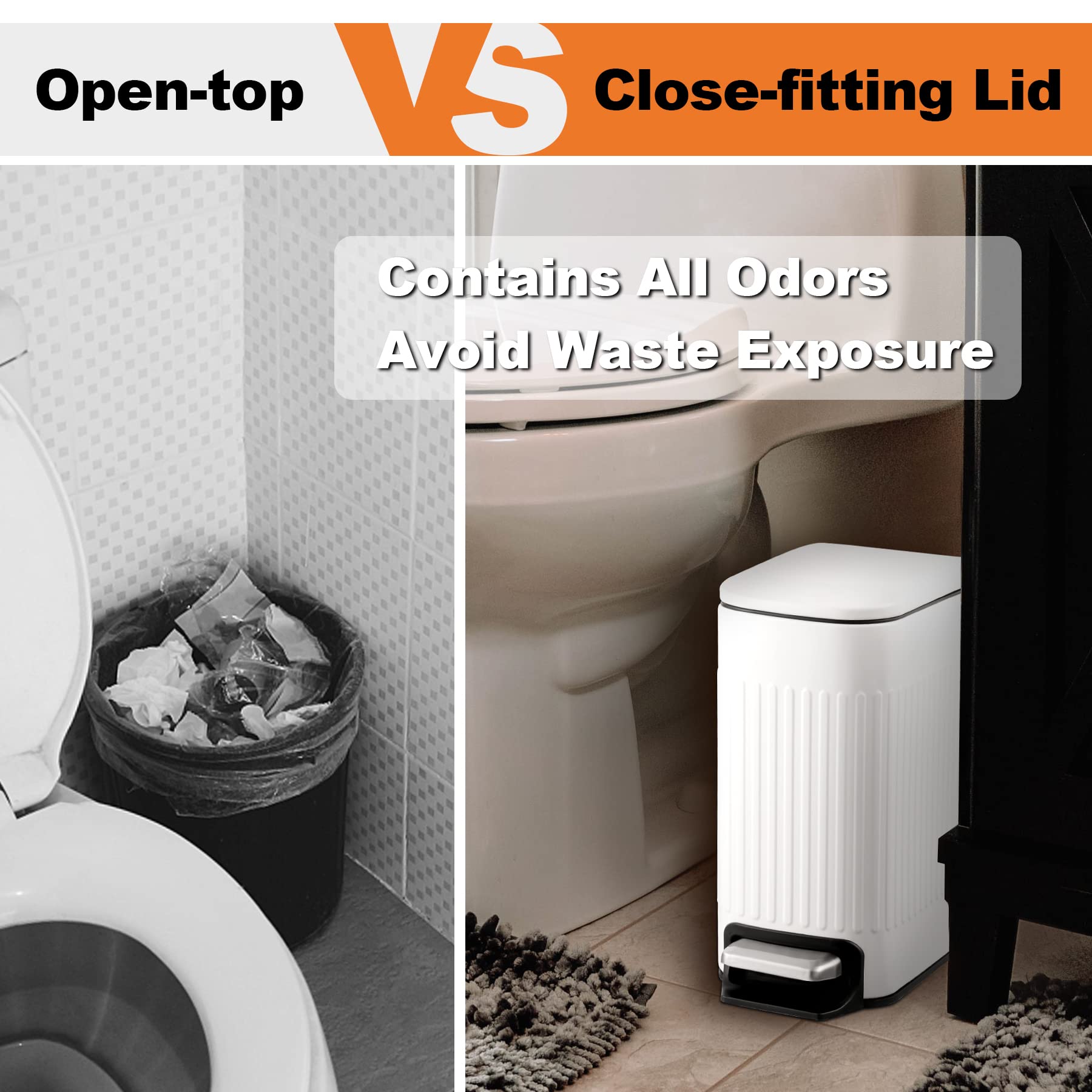 Slim Bathroom Trash Can with Lid Soft Close, 6 Liter/1.6 Gallon