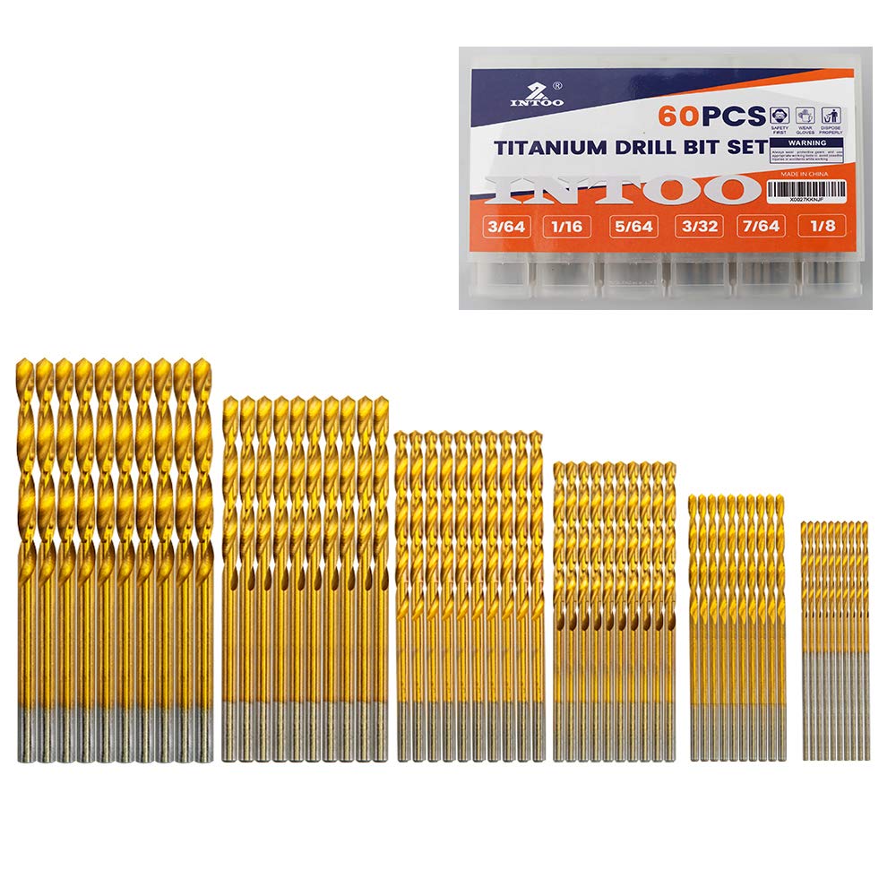 Mini Drill Bit Set 60 Pcs+12 Pcs Free High Speed Steel HSS Titanium Micro Drill Bits 3/64"-1/8"
