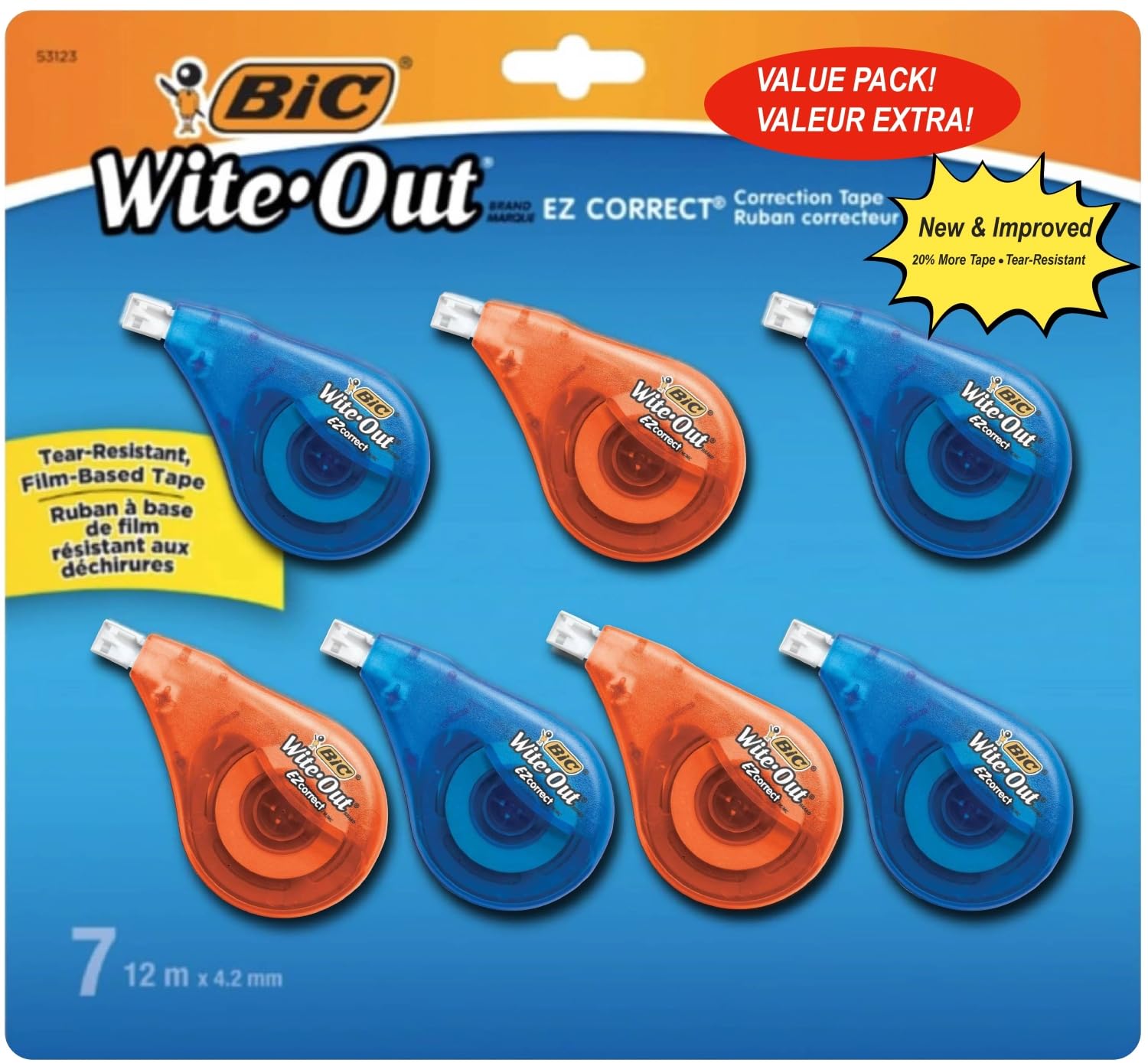 BIC White Out Correction Tape - EZ Correct Correction Tape - 7 Pack - 39.3 Feet Each