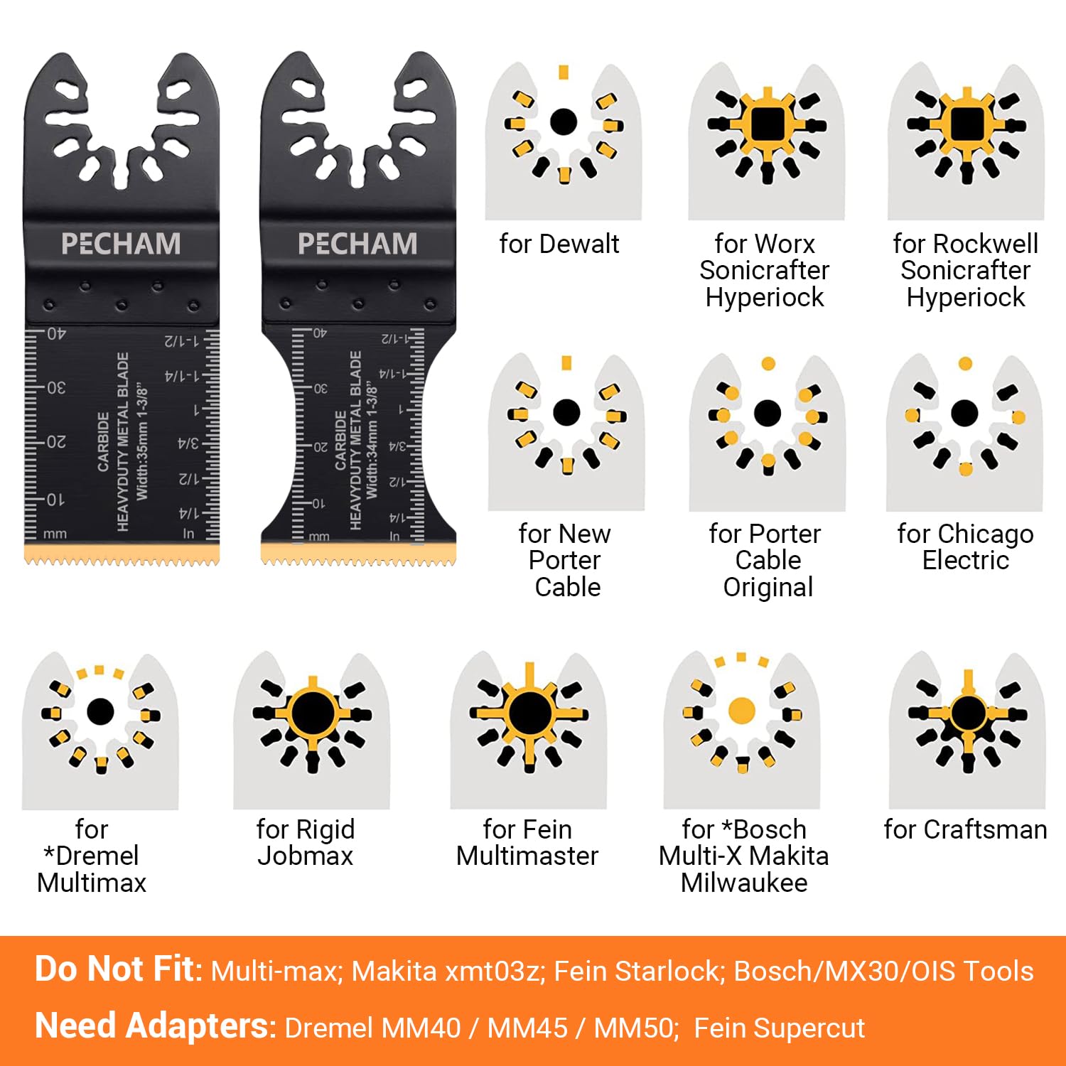 PECHAM 4 / 11/ 24 PCS Oscillating Multi Tool Saw Blades, Carbide Multitool Blades Heary Duty for Hard Material, Metal, Nails. Bolts. Screws (4)