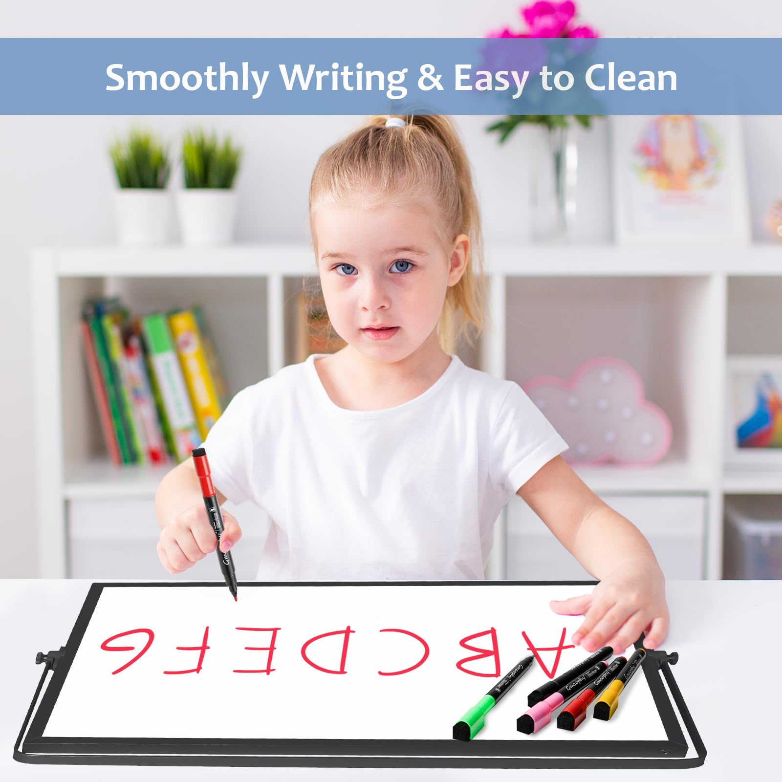 [1 Set] Dry Erase White Board with Stand, 10 Markers, 4 Magnets, 1 Eraser