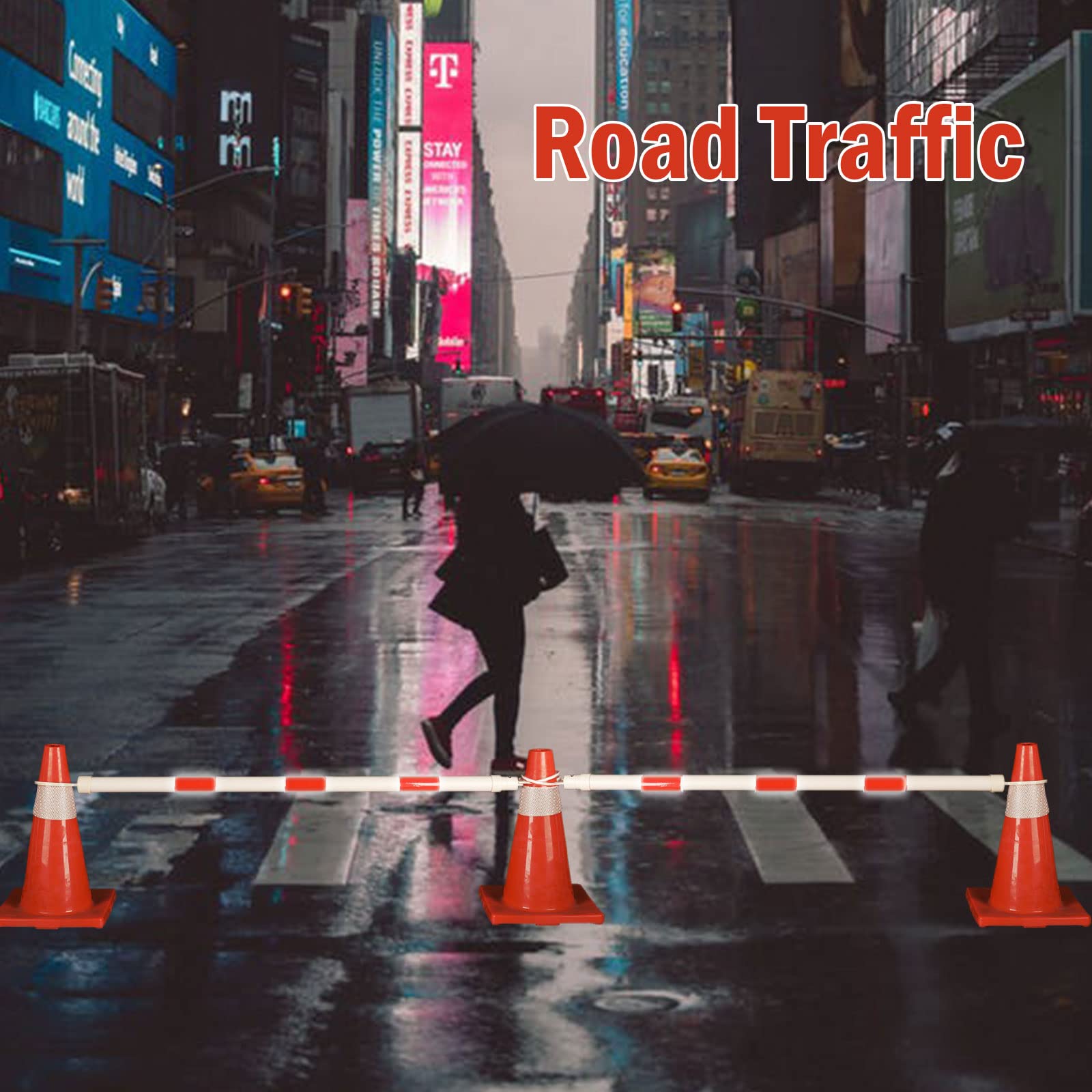 [6 Packs] Traffic Cone Bars, Retractable, Expandable from 4ft to 7.2ft