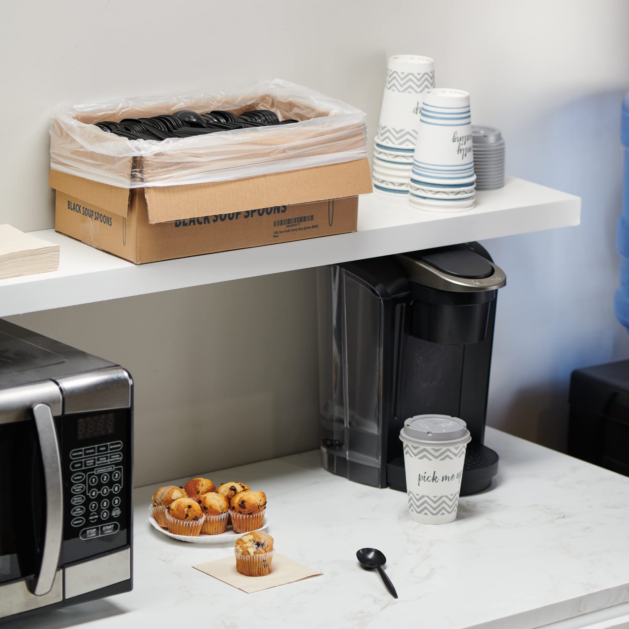 [1000 PCS] Plastic Disposable Soup Spoons Bulk, Black & White