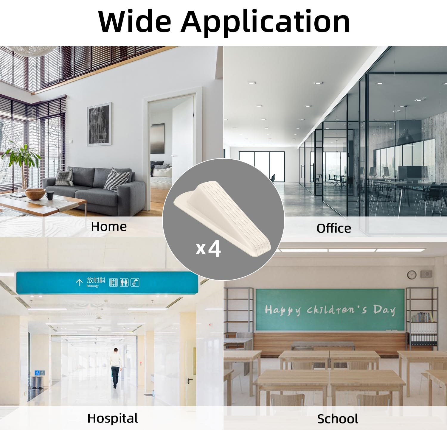 Door Stoppers, 4 Pack Premium Rubber Stoppers Wedge