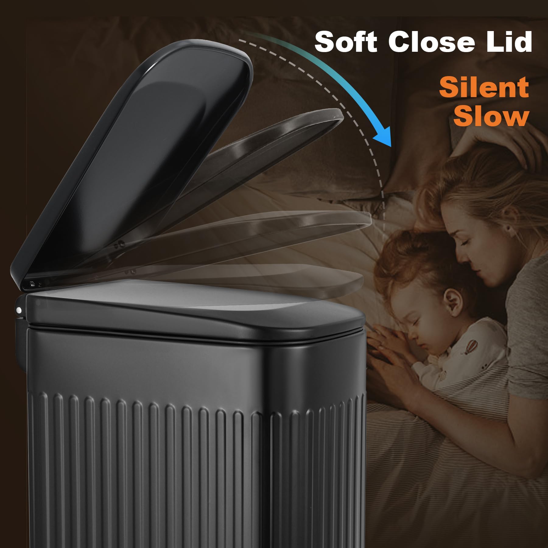 Slim Bathroom Trash Can with Lid Soft Close, 6 Liter/1.6 Gallon