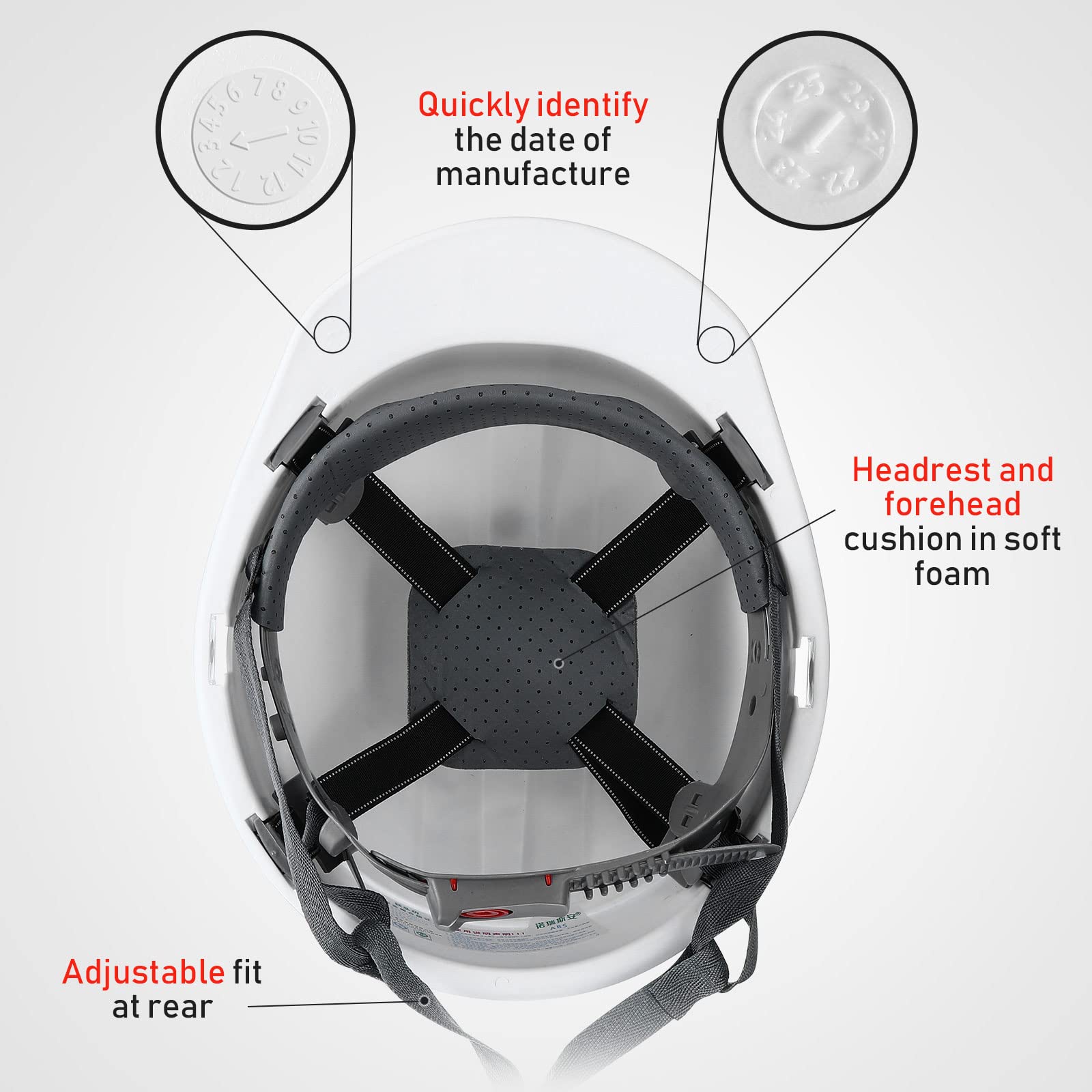 [10 Pcs] Suspension Hard Hat for Construction, Ratchet Cap Style w/ Self Adjusting Straps for Man & Woman