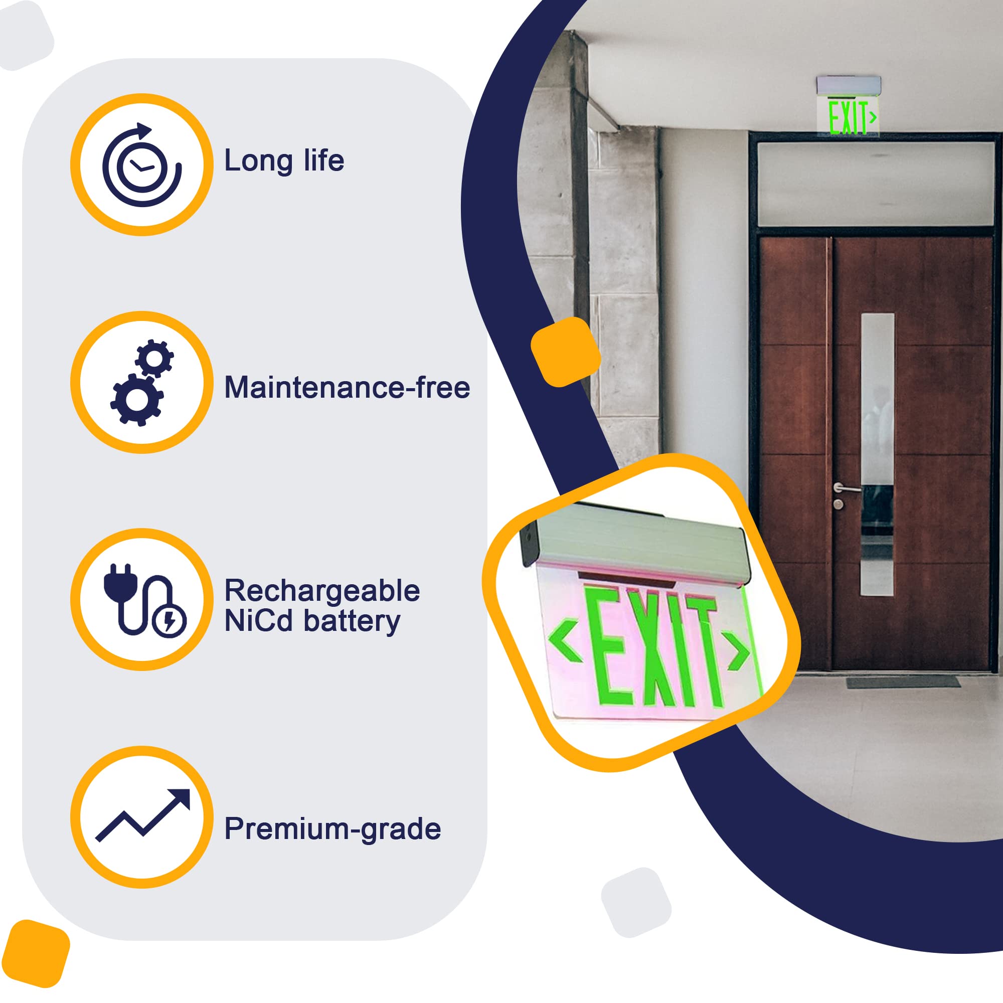 Led Exit Sign, Emergency Light up Exit Sign - 1, 2 Pack