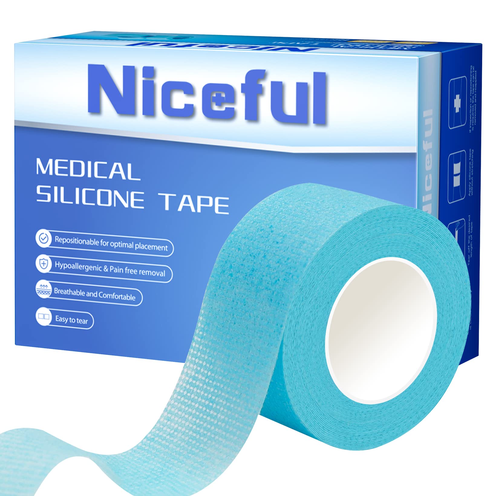 Niceful 4 or 12 Rolls Silicone Sensitive Skin Tape 1"x 4 Yard