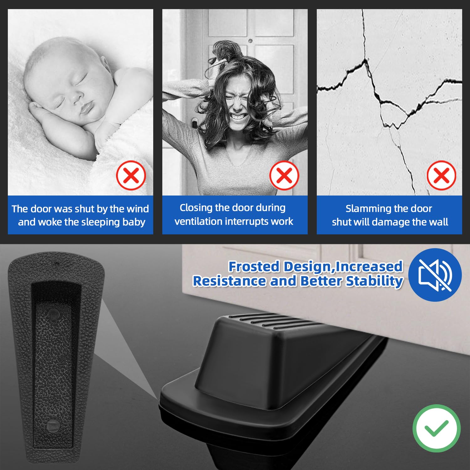 Door Stoppers, 4 Pack Premium Rubber Stoppers Wedge