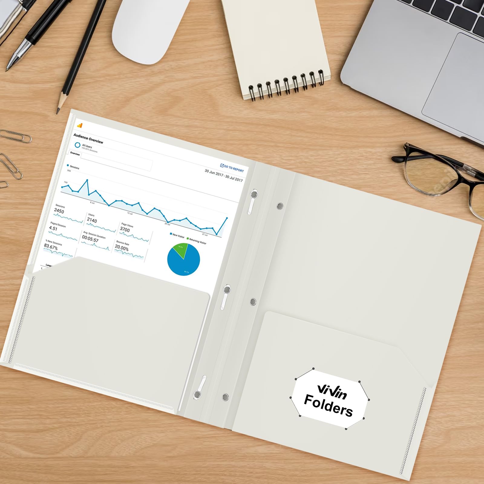 [6 & 60 Pack] ViVin Heavy Duty Folders with Clear Front Pocket, Plastic Folder with fastener