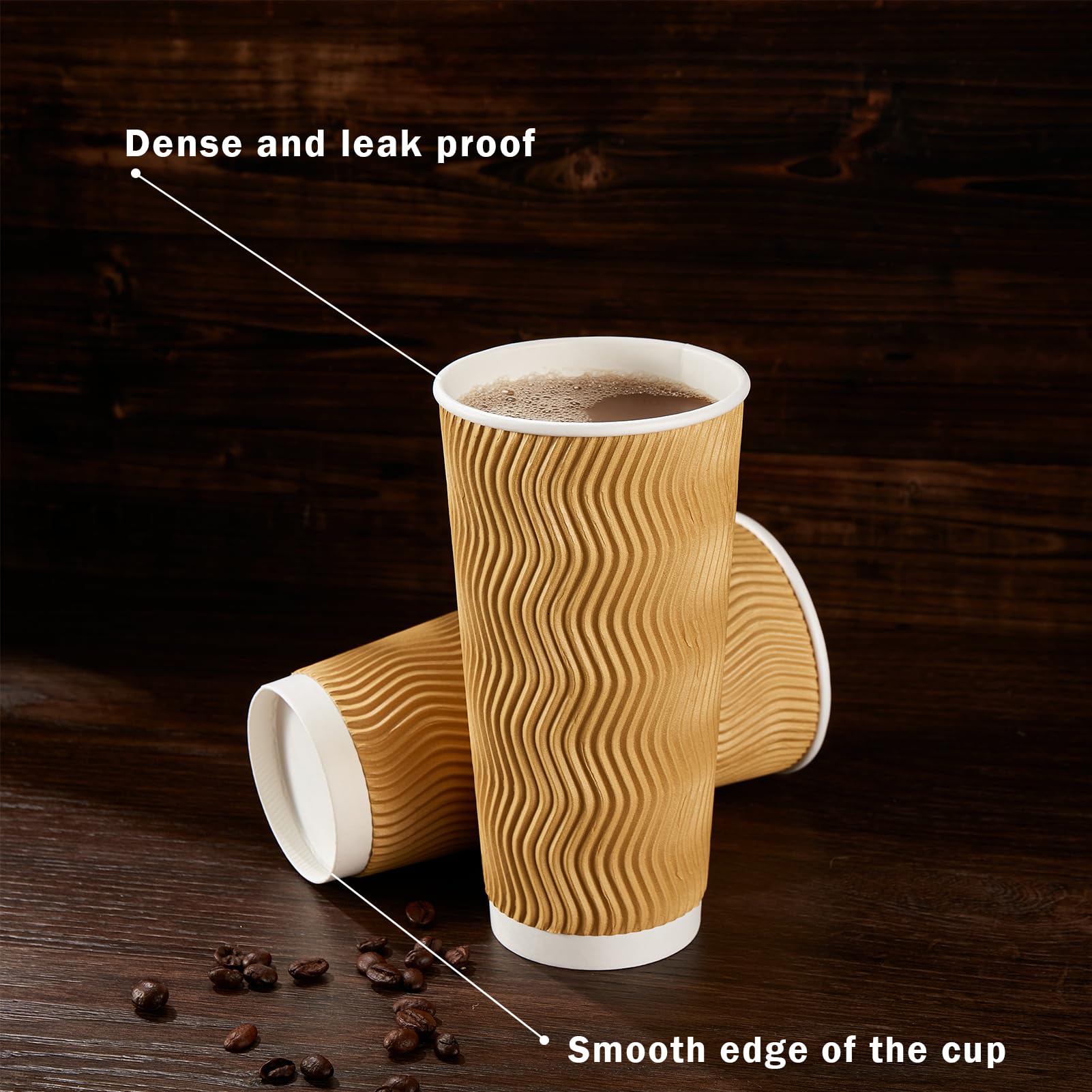 [120 PCS] Disposable Corrugated Insulated Ripple Wall Paper Cups, 12 & 16 oz