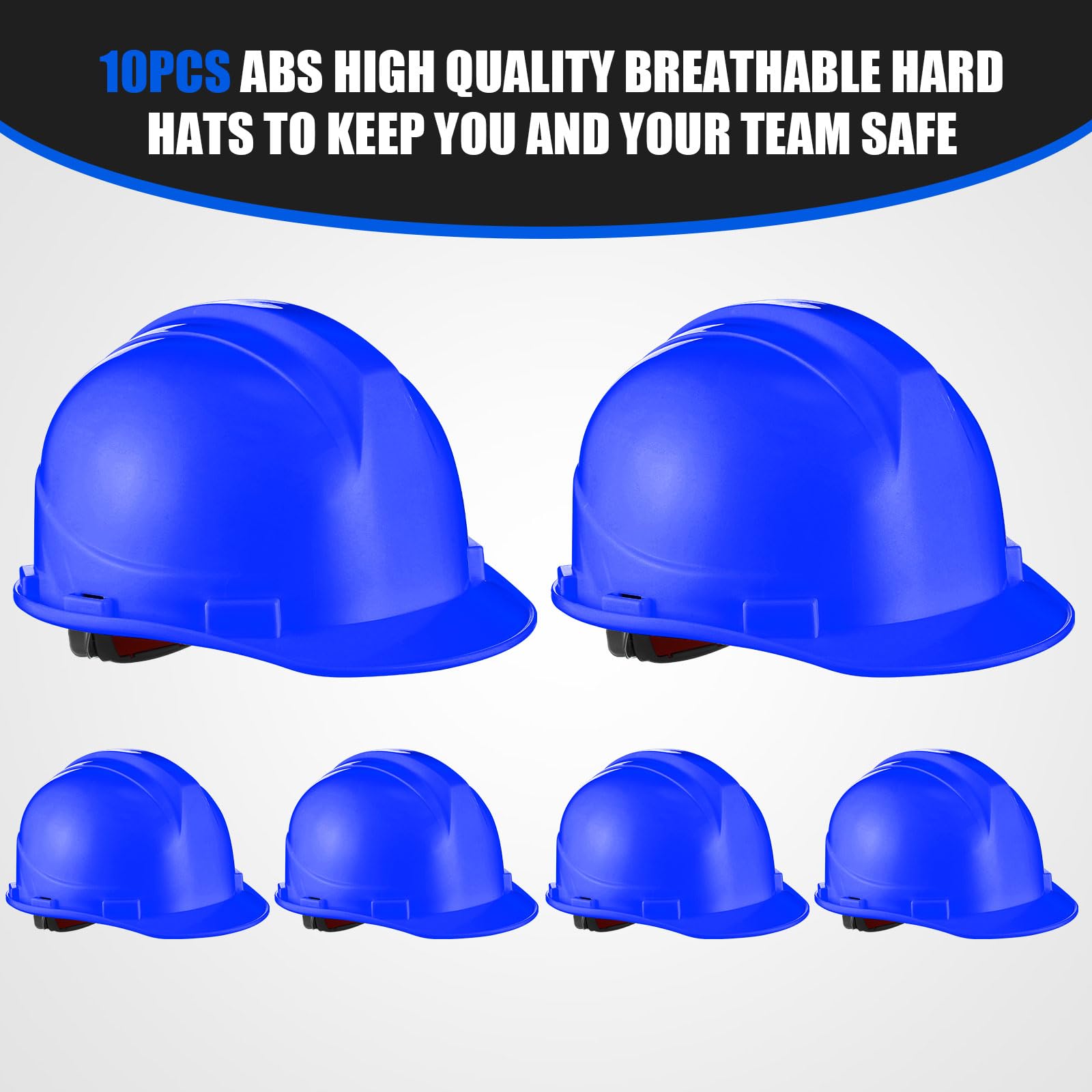 [10 Pcs] Suspension Hard Hat for Construction, Ratchet Cap Style w/ Self Adjusting Straps for Man & Woman