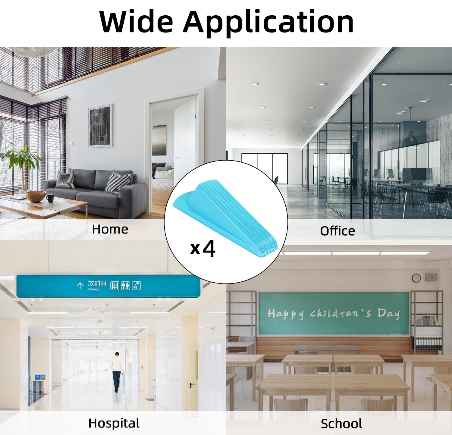 Door Stoppers, 4 Pack Premium Rubber Stoppers Wedge